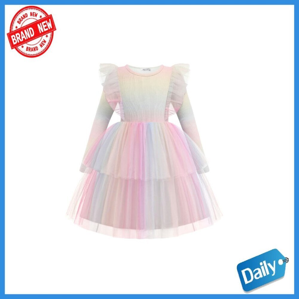 Toddler Tutu Dress Tiered Sequin Tulle Formal Party Long Sleeve 1-6Y